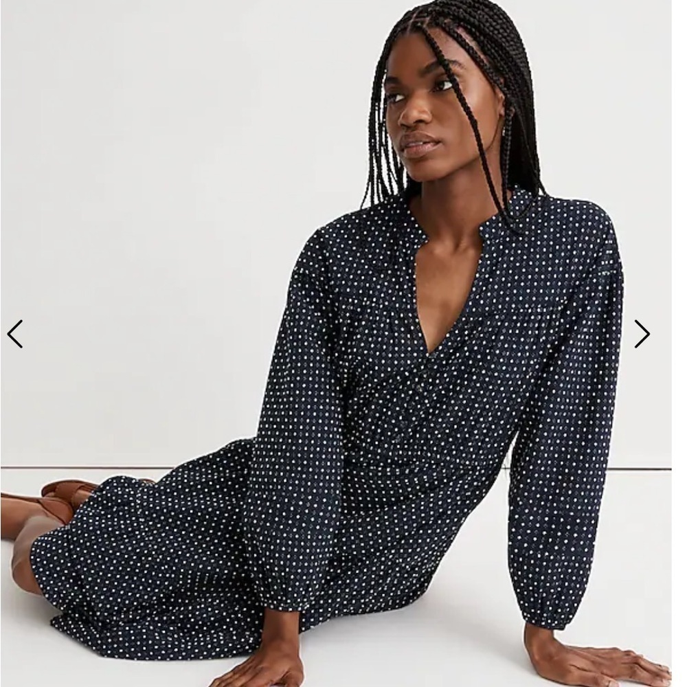Madewell womens Dobby v neck long sleeve tiered maxi dress 100% cotton Large